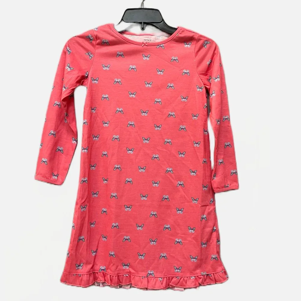 NWT! Carter's Girls' 2-Pack‎ Nightgowns Heather/Pink/Butterfly 6-7T